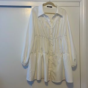 White Lantern Sleeve Shirt Dress 2XL